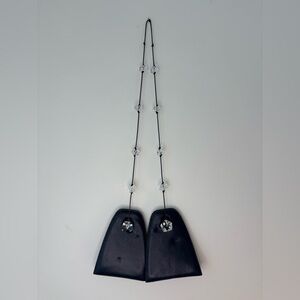 Vintage Donna Karan Y2K Double Pouch Leather Bag with Beaded Strap